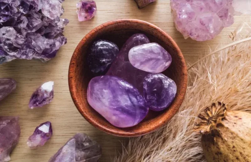 Many Amethyst Stones in a Bowl
